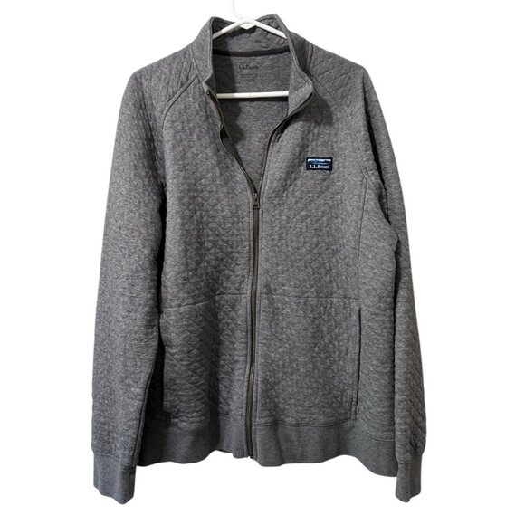 LL Bean Quilted Sweatshirt Men Large Gray Full Zip Traditional Fit Mock Neck - Picture 1 of 14
